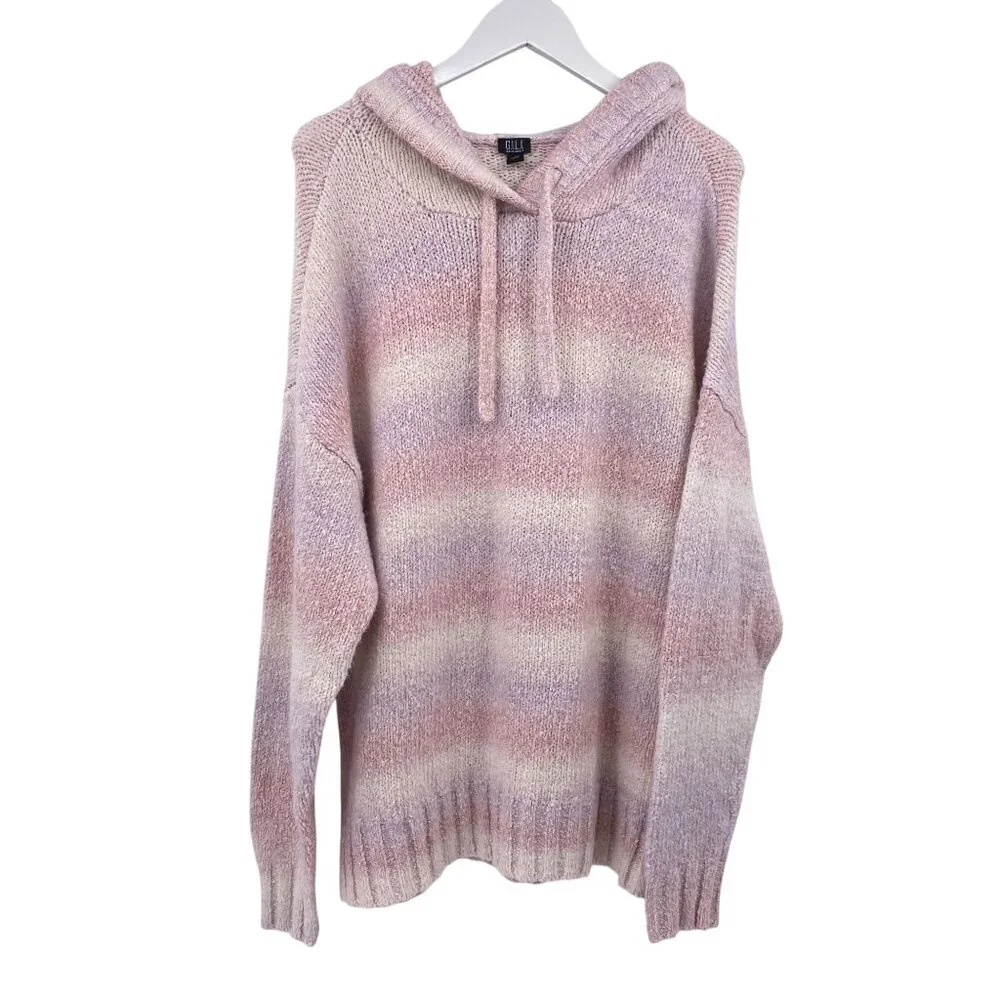 G.I.L.I soft‎ hooded sweater size medium pink white NWT cotton blend pastel